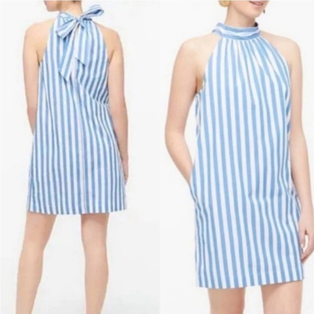 J. Crew Blue and White Striped Backless Dress